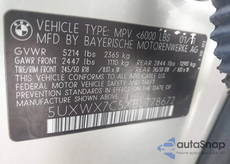 2011 BMW X3 xDrive35I from USA, damaged, VIN 5UXWX7C5XBLT78672